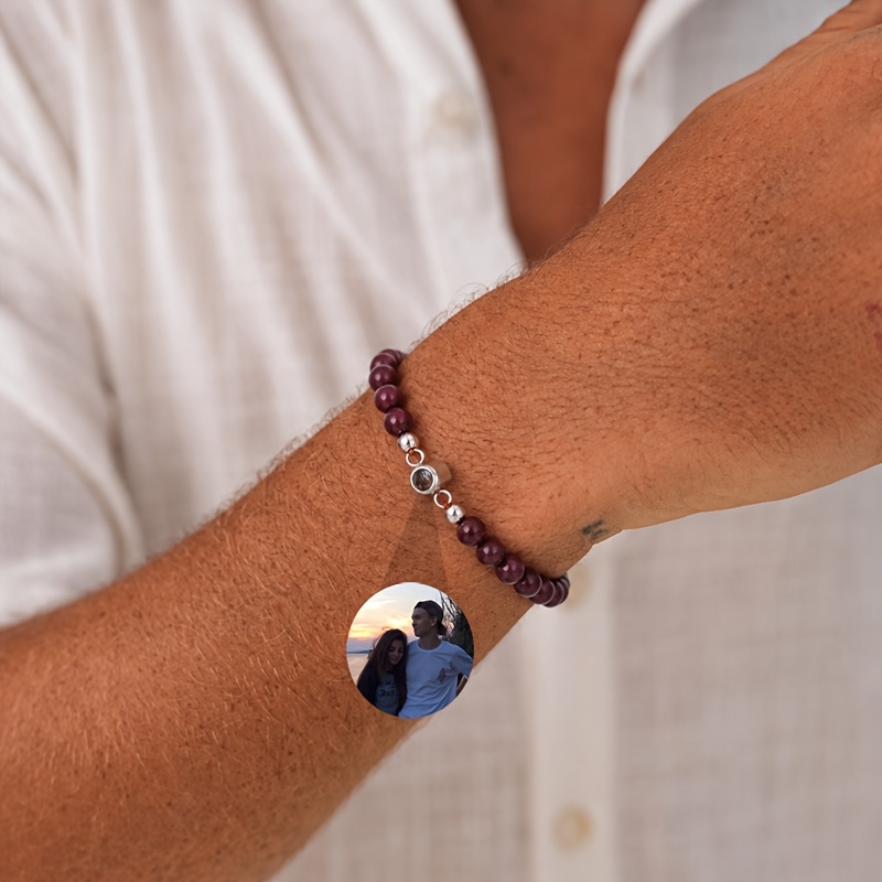 Custom Photo Bracelet, Personalized Adjustable Beaded Bracelet
